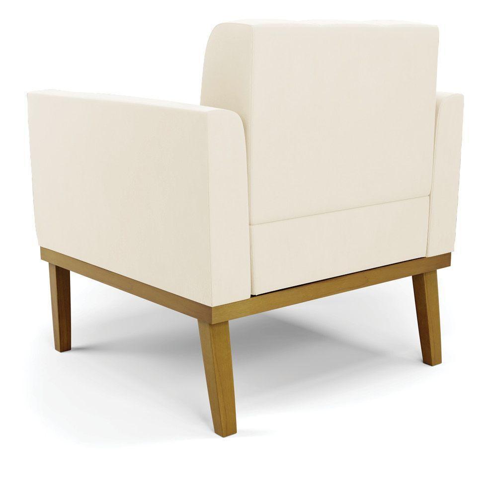 Poltrona Base De Madeira Fixa Castanho Elisa Veludo D03 - D'rossi Cor Bege - 3