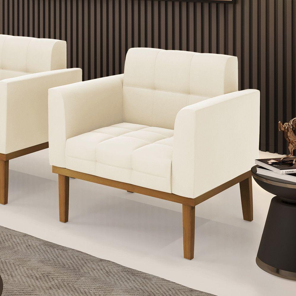 Poltrona Base De Madeira Fixa Castanho Elisa Veludo D03 - D'rossi Cor Bege - 6