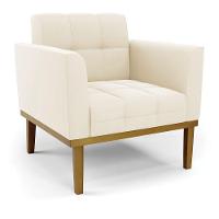 Poltrona Base De Madeira Fixa Castanho Elisa Veludo D03 - D'rossi Cor Bege - 1