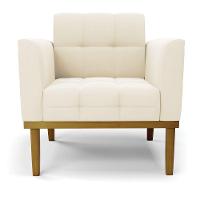 Poltrona Base De Madeira Fixa Castanho Elisa Veludo D03 - D'rossi Cor Bege - 5