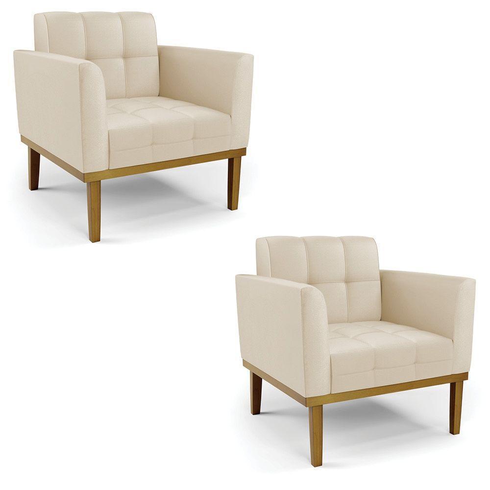 Poltrona Base De Madeira Fixa Castanho Kit 2 Elisa Corino Bege D03 - D'rossi - 1