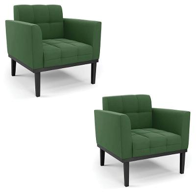 Poltrona Base De Madeira Fixa Preto Kit 2 Elisa Suede Verde D03 - D'rossi