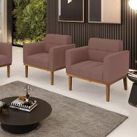 Poltrona Base De Madeira Fixa Castanho Kit 2 Elisa Veludo Rosê D03 - D'rossi - 6