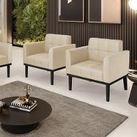 Poltrona Base De Madeira Fixa Preto Kit 2 Elisa Corino Bege D03 - D'rossi - 6