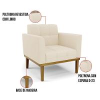 Poltrona Base De Madeira Fixa Castanho Kit 2 Elisa Linho D03 - D'rossi Cor A19 Bege - 2