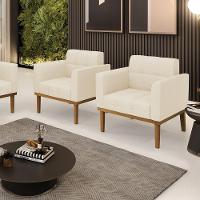 Poltrona Base De Madeira Fixa Castanho Kit 2 Elisa Linho D03 - D'rossi Cor A19 Bege - 5