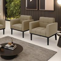 Poltrona Base De Madeira Fixa Preto Kit 2 Elisa Suede Marrom Rato D03 - D'rossi - 6