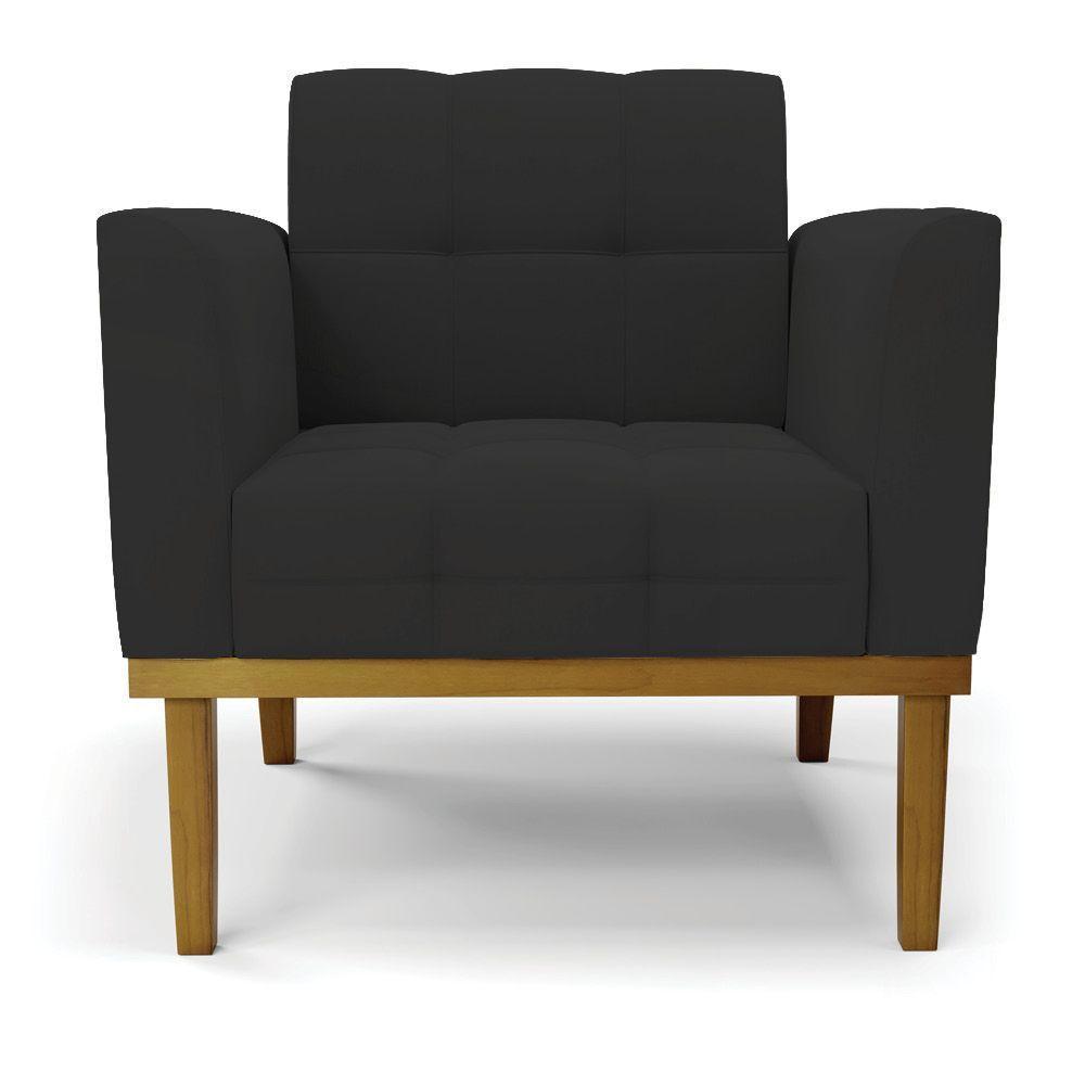 Poltrona Base De Madeira Fixa Castanho Elisa Veludo Preto D03 - D'rossi - 1