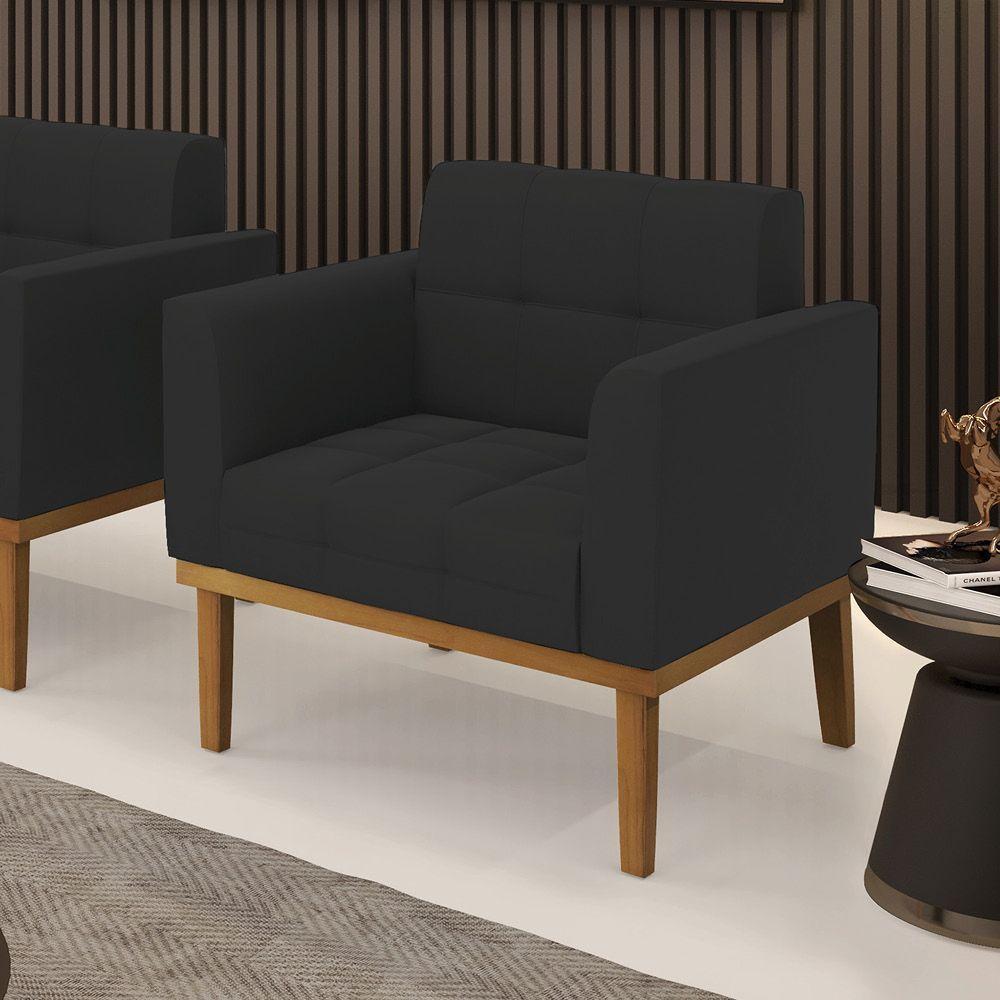 Poltrona Base De Madeira Fixa Castanho Elisa Veludo Preto D03 - D'rossi - 5