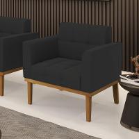 Poltrona Base De Madeira Fixa Castanho Elisa Veludo Preto D03 - D'rossi - 5