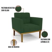 Poltrona Base De Madeira Fixa Castanho Kit 2 Elisa Veludo Verde D03 - D'rossi - 2
