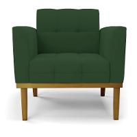 Poltrona Base De Madeira Fixa Castanho Kit 2 Elisa Veludo Verde D03 - D'rossi - 5