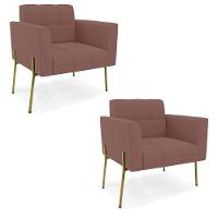 Poltrona Pé De Ferro Dourado Para Sala Kit 2 Elisa Veludo D03 - D'rossi Cor Rose - 1