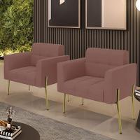 Poltrona Pé De Ferro Dourado Para Sala Kit 2 Elisa Veludo D03 - D'rossi Cor Rose - 6