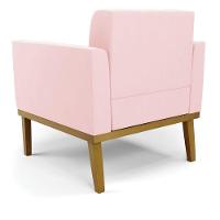 Poltrona Base De Madeira Fixa Castanho Kit 2 Elisa Suede Rosa Bebê D03 - D'rossi - 3