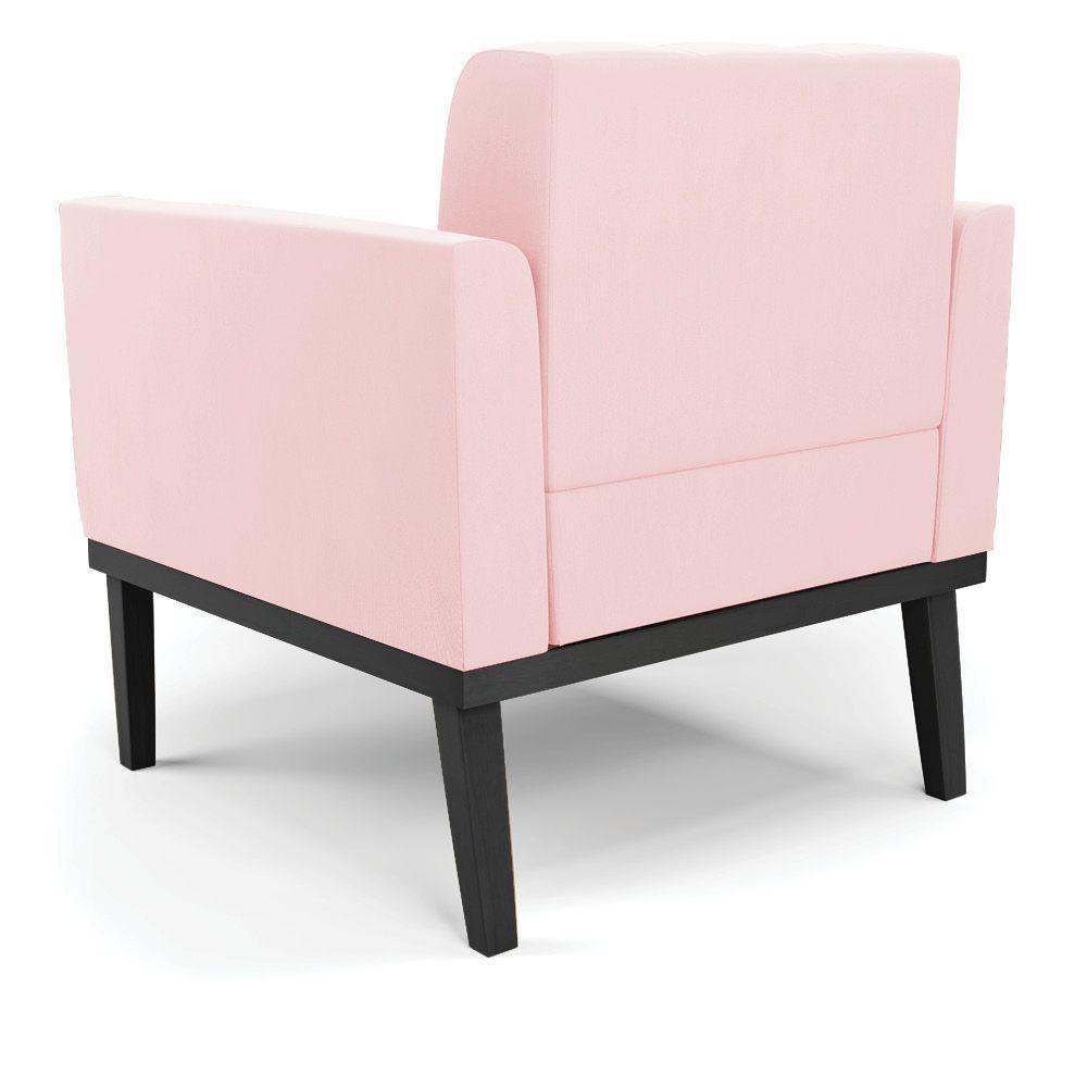 Poltrona Base De Madeira Fixa Preto Kit 2 Elisa Suede Rosa Bebê D03 - D'rossi - 3