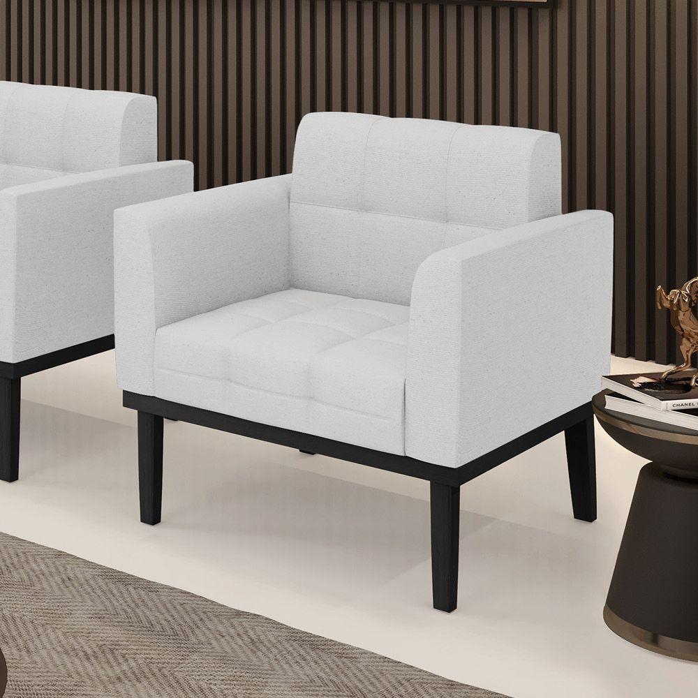 Poltrona Base De Madeira Fixa Preto Elisa Linho Cinza A05 D03 - D'rossi - 6