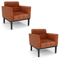 Poltrona Base De Madeira Fixa Preto Kit 2 Elisa Corano Nozes D03 - D'rossi - 1