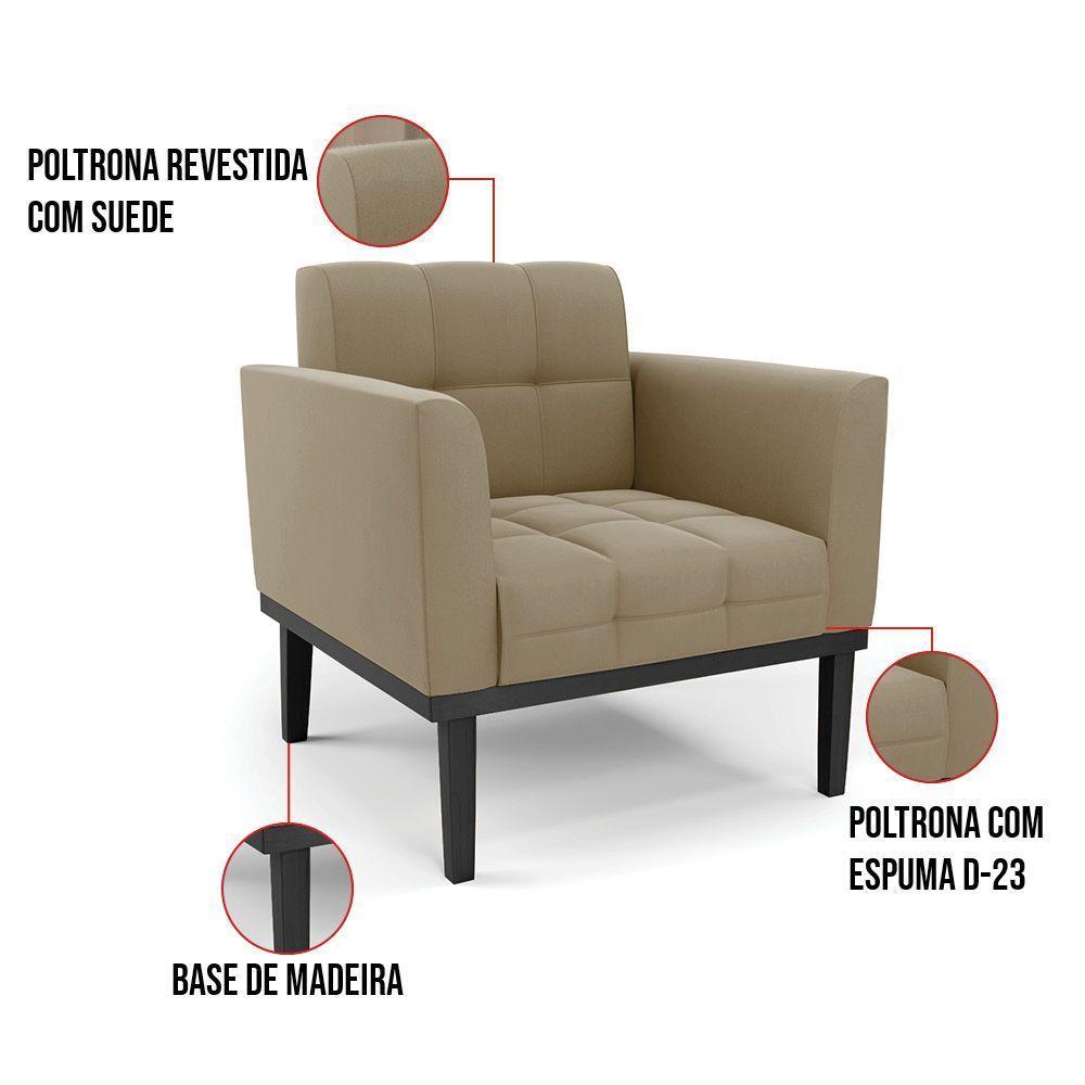 Poltrona Base De Madeira Fixa Preto Elisa Suede Marrom Rato D03 - D'rossi - 2