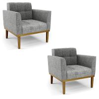 Poltrona Base De Madeira Fixa Castanho Kit 2 Elisa Linho Grafite A26 D03 - D'rossi - 1