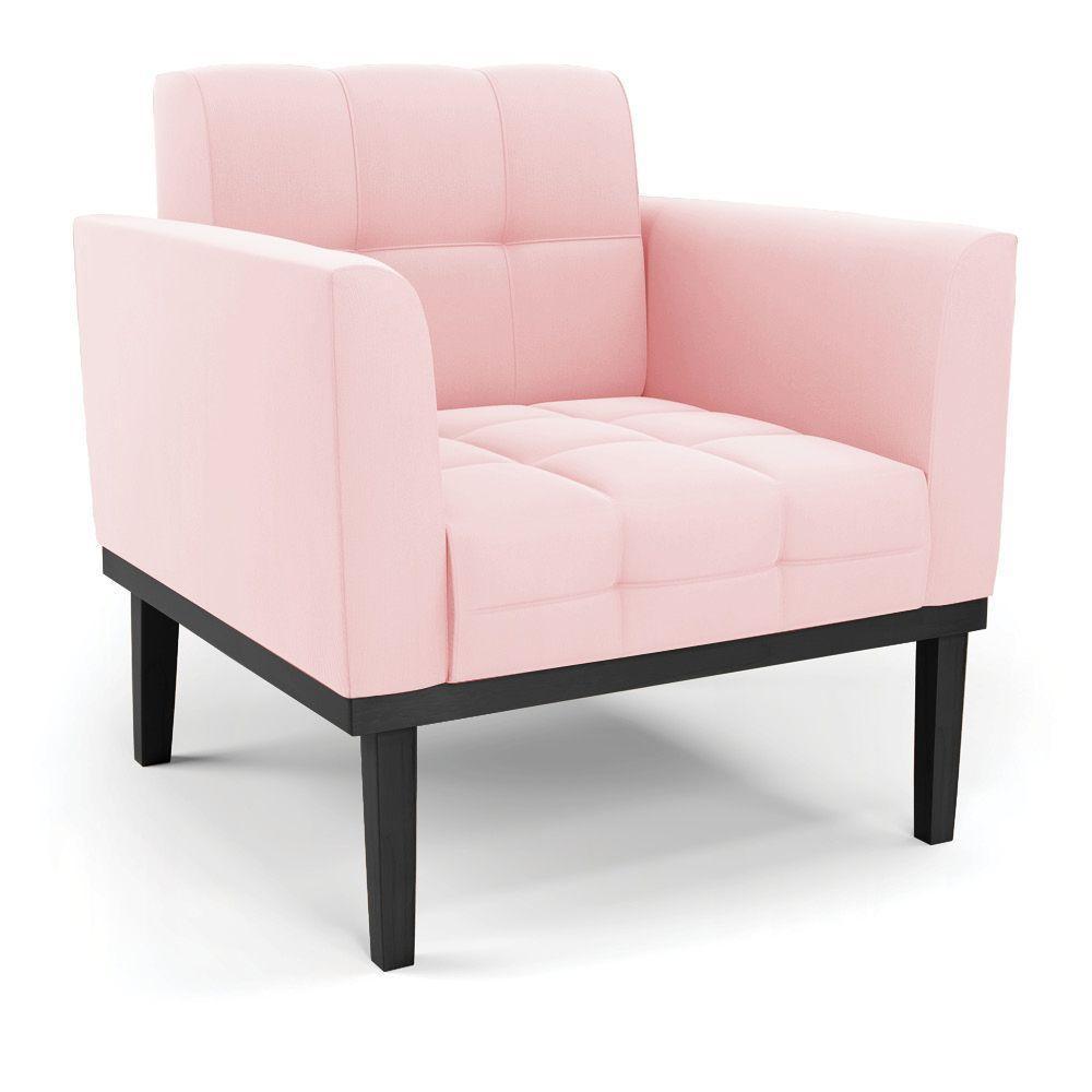 Poltrona Base De Madeira Fixa Preto Elisa Suede Rosa Bebê D03 - D'rossi - 1