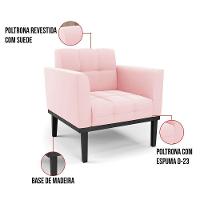 Poltrona Base De Madeira Fixa Preto Elisa Suede Rosa Bebê D03 - D'rossi - 2