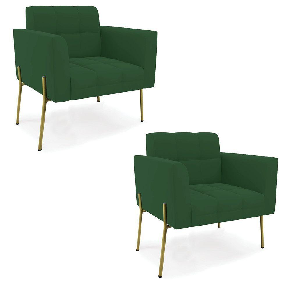 Poltrona Pé De Ferro Dourado Para Sala Kit 2 Elisa Veludo D03 - D'rossi Cor Verde - 1
