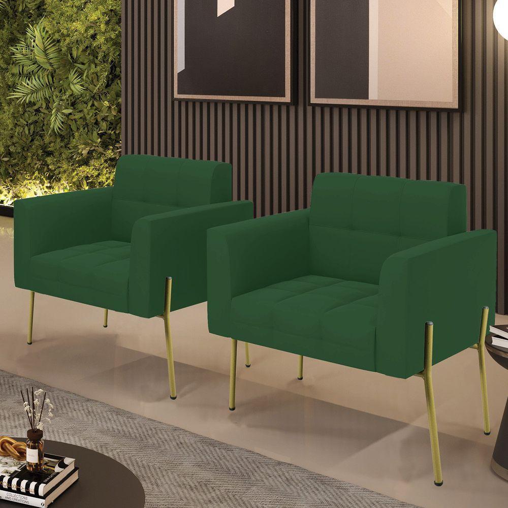 Poltrona Pé De Ferro Dourado Para Sala Kit 2 Elisa Veludo D03 - D'rossi Cor Verde - 6