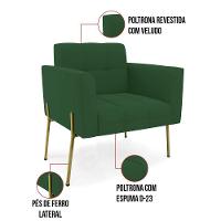 Poltrona Pé De Ferro Dourado Para Sala Kit 2 Elisa Veludo D03 - D'rossi Cor Verde - 3