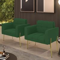 Poltrona Pé De Ferro Dourado Para Sala Kit 2 Elisa Veludo D03 - D'rossi Cor Verde - 6