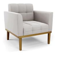 Poltrona Base De Madeira Fixa Castanho Elisa Veludo Cinza D03 - D'rossi - 1