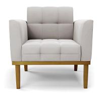 Poltrona Base De Madeira Fixa Castanho Elisa Veludo Cinza D03 - D'rossi - 5