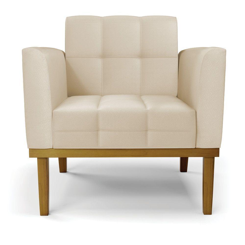 Poltrona Base De Madeira Fixa Castanho Elisa Corino Bege D03 - D'rossi - 5