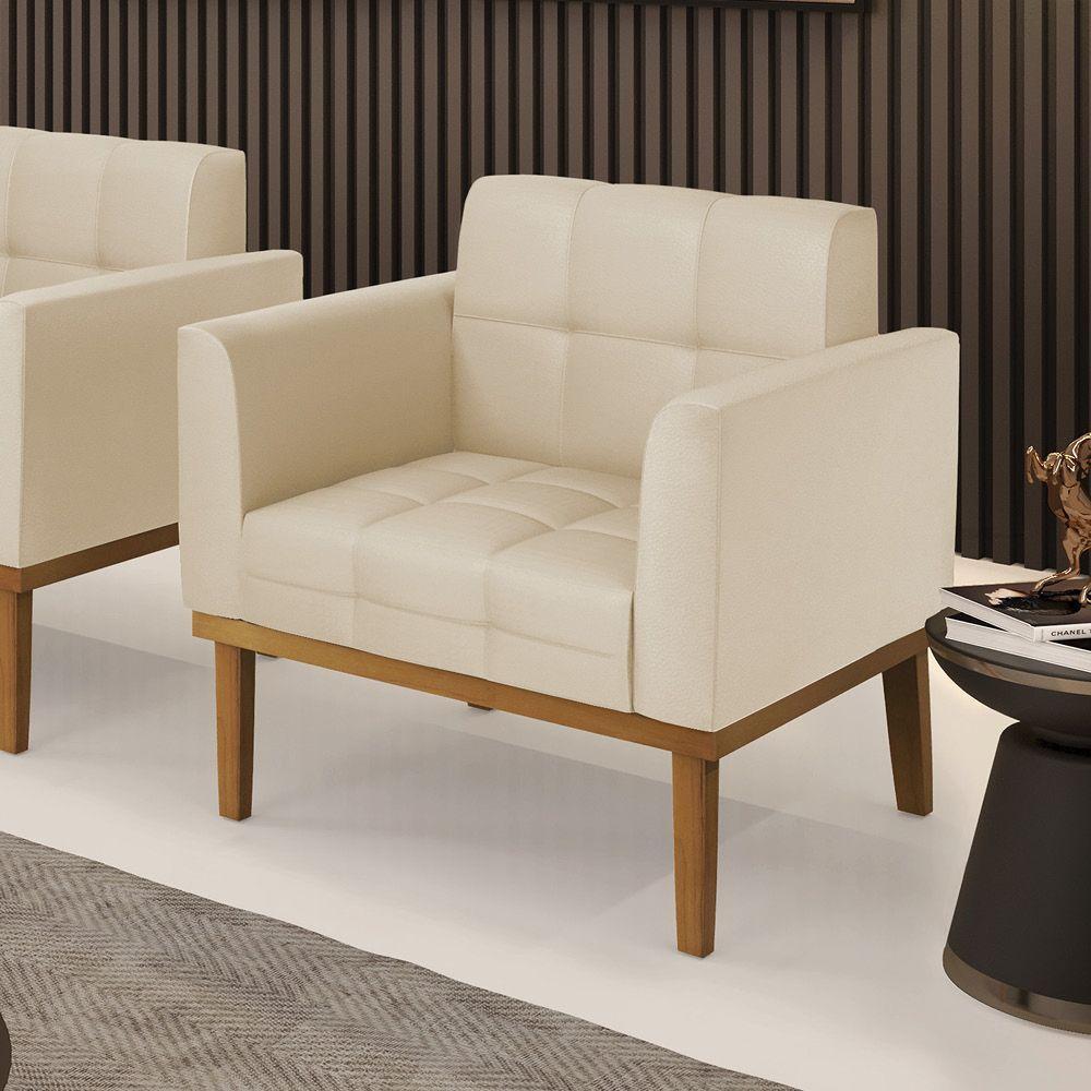 Poltrona Base De Madeira Fixa Castanho Elisa Corino Bege D03 - D'rossi - 6