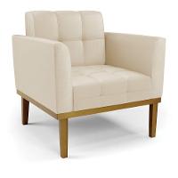 Poltrona Base De Madeira Fixa Castanho Elisa Corino Bege D03 - D'rossi - 1