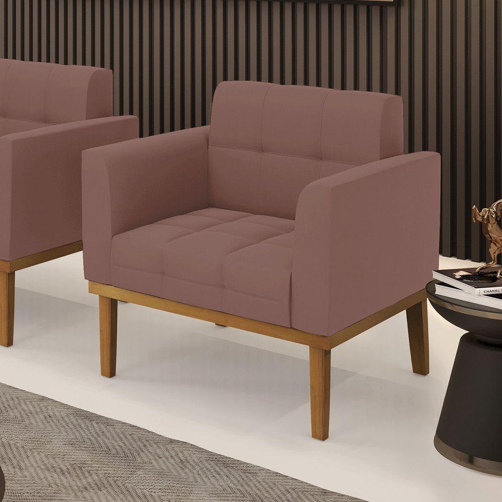 Poltrona Base De Madeira Fixa Castanho Elisa Veludo Rosê D03 - D'rossi - 6