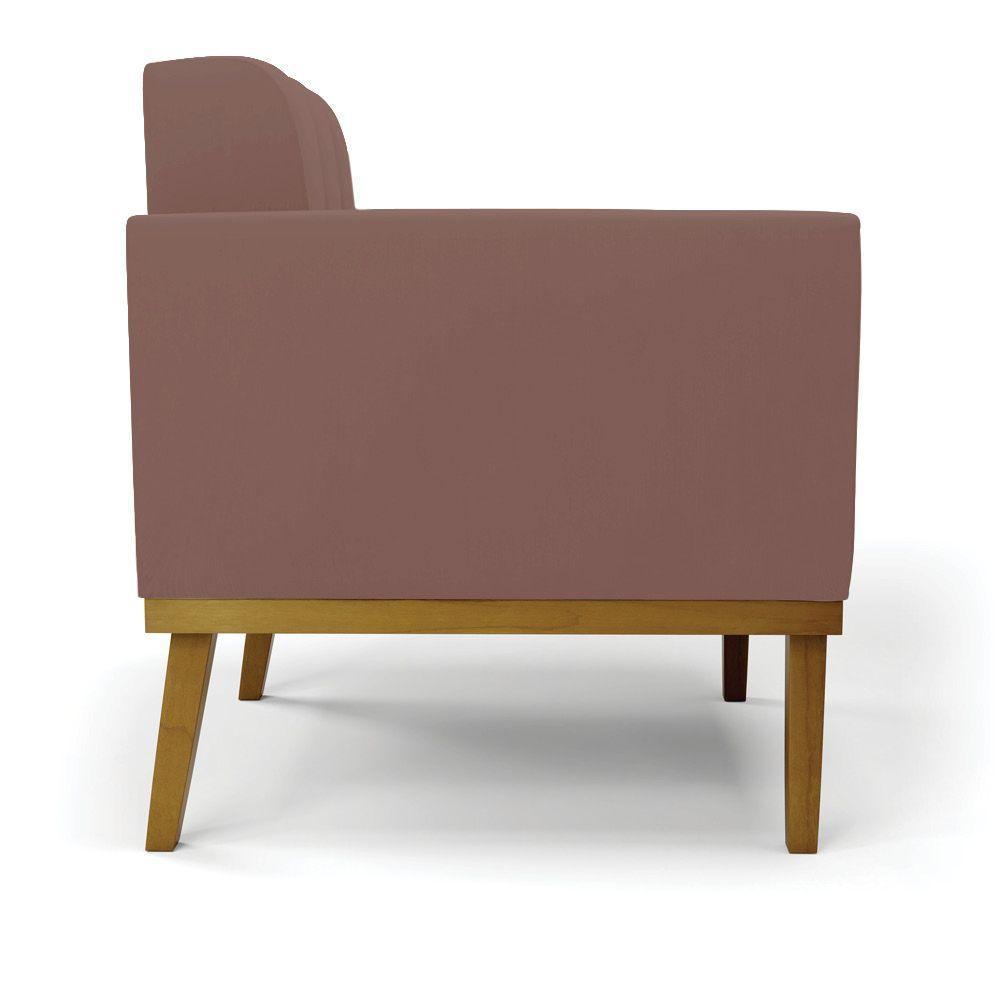 Poltrona Base De Madeira Fixa Castanho Elisa Veludo Rosê D03 - D'rossi - 7