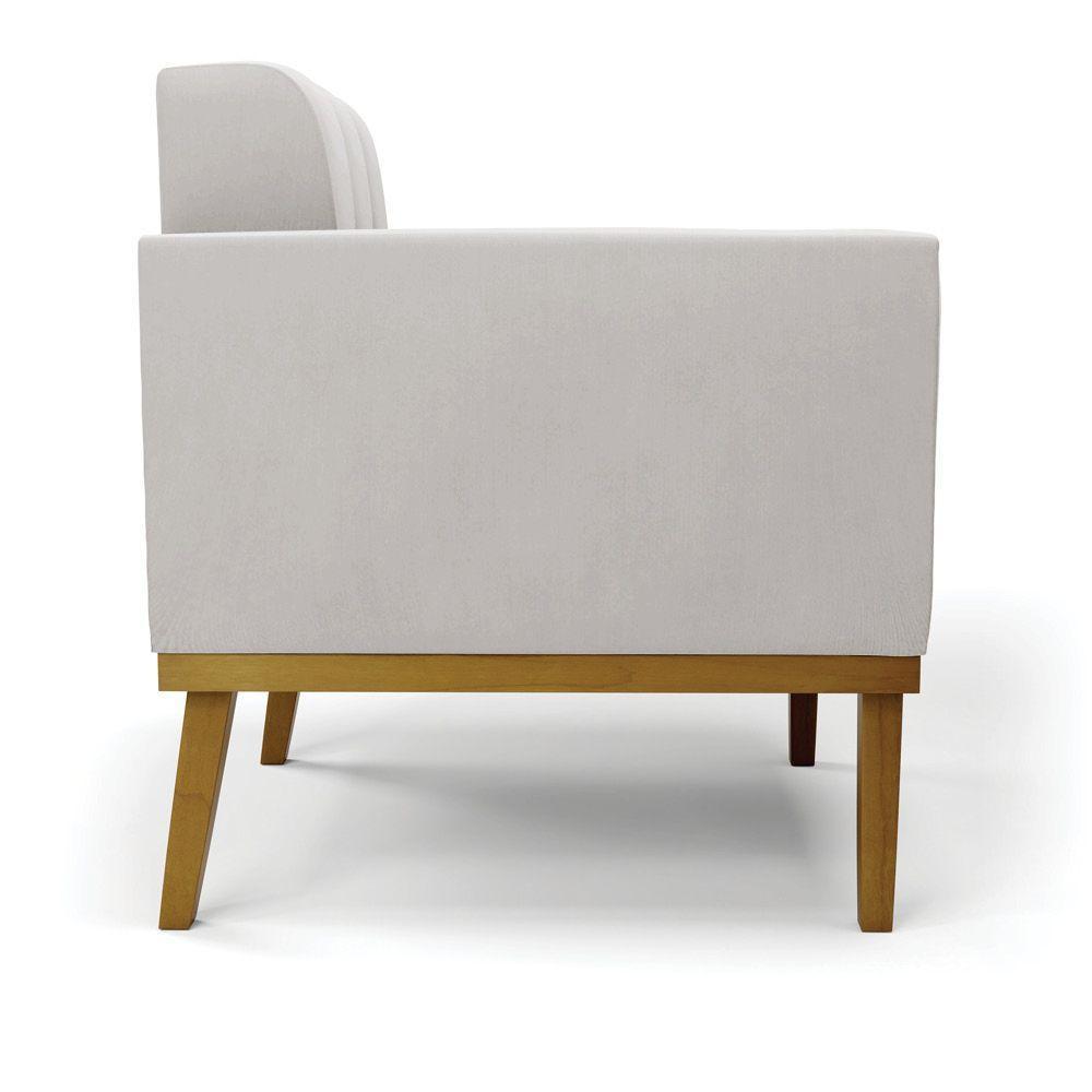 Poltrona Base De Madeira Fixa Castanho Kit 2 Elisa Veludo Cinza D03 - D'rossi - 7