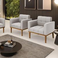 Poltrona Base De Madeira Fixa Castanho Kit 2 Elisa Veludo Cinza D03 - D'rossi - 6