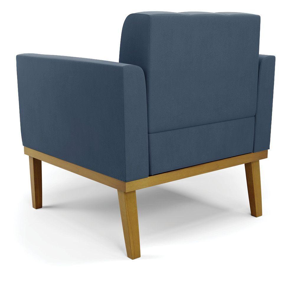 Poltrona Base De Madeira Fixa Castanho Elisa Suede Azul Marinho D03 - D'rossi - 3