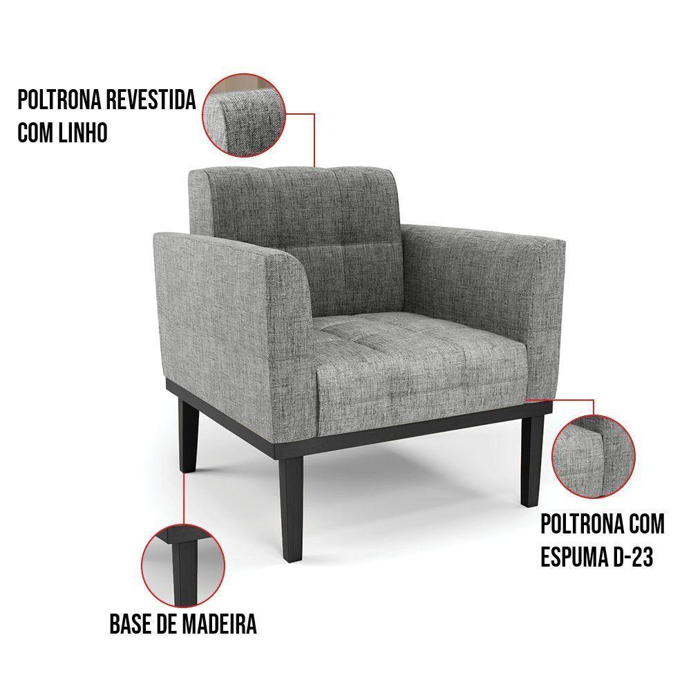 Poltrona Base De Madeira Fixa Preto Kit 2 Elisa Linho Grafite A26 D03 - D'rossi - 4