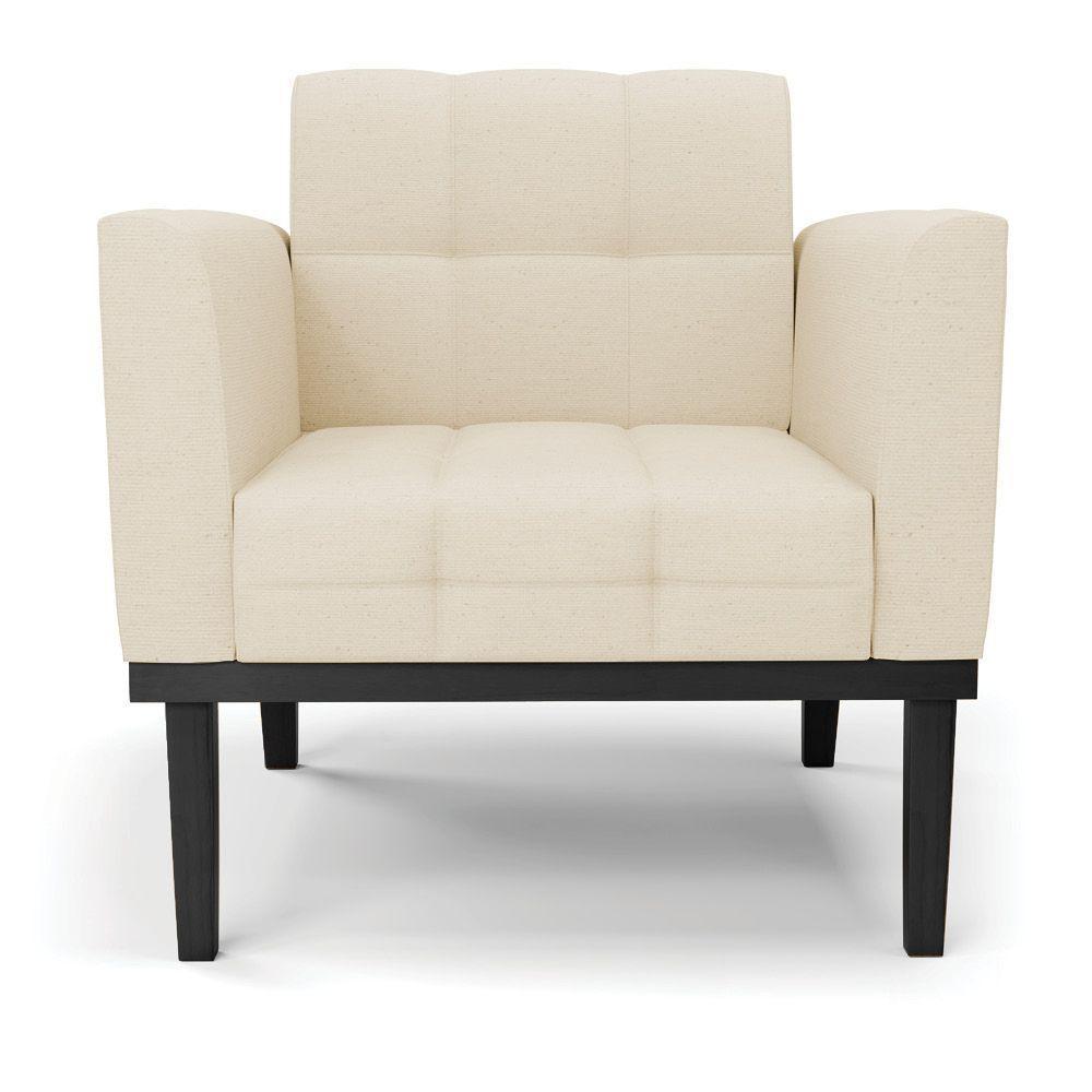 Poltrona Base De Madeira Fixa Preto Elisa Linho Bege A19 D03 - D'rossi - 5