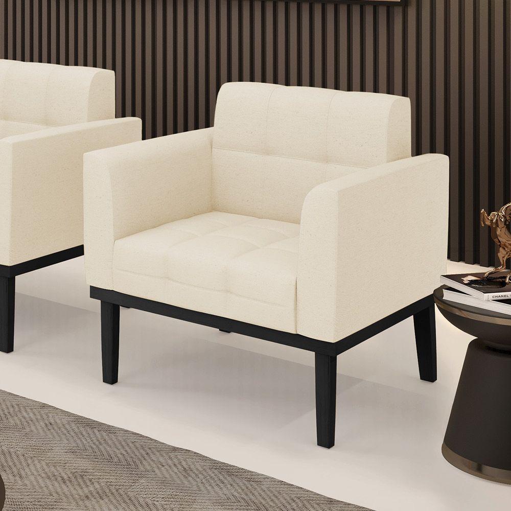 Poltrona Base De Madeira Fixa Preto Elisa Linho Bege A19 D03 - D'rossi - 6