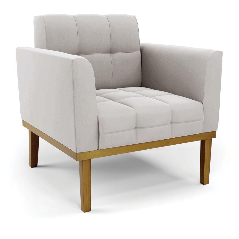 Poltrona Base De Madeira Fixa Castanho Elisa Veludo D03 - D'rossi Cor Cinza - 1