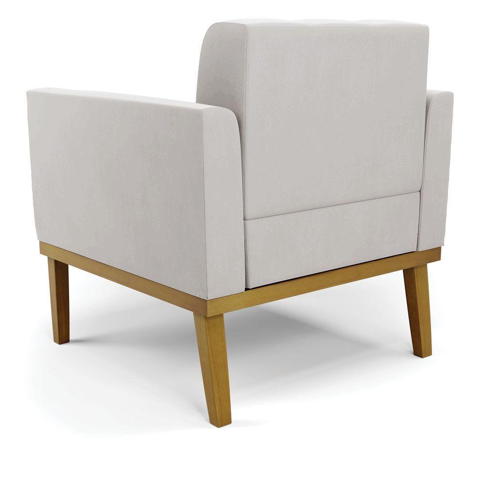 Poltrona Base De Madeira Fixa Castanho Elisa Veludo D03 - D'rossi Cor Cinza - 3