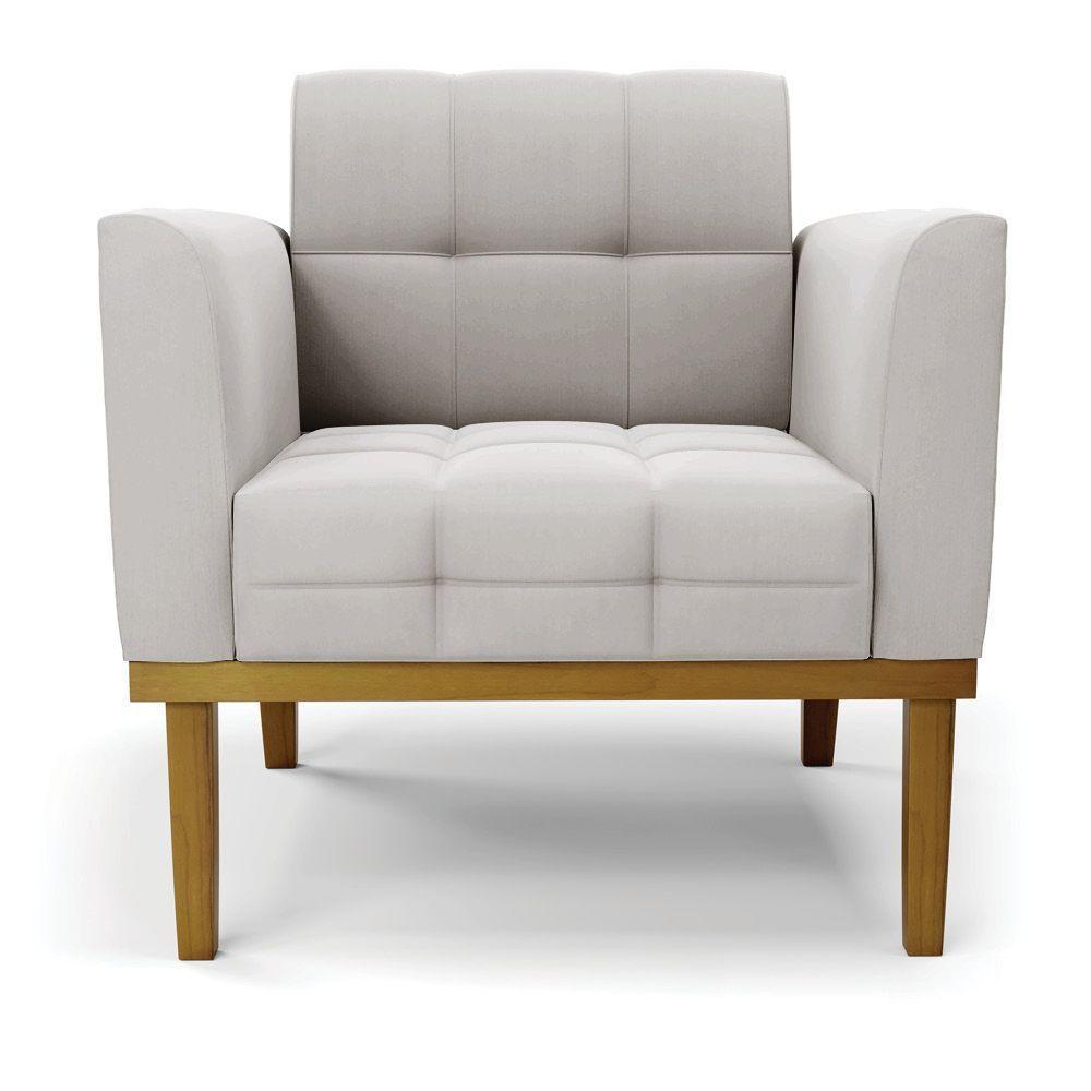 Poltrona Base De Madeira Fixa Castanho Elisa Veludo D03 - D'rossi Cor Cinza - 5