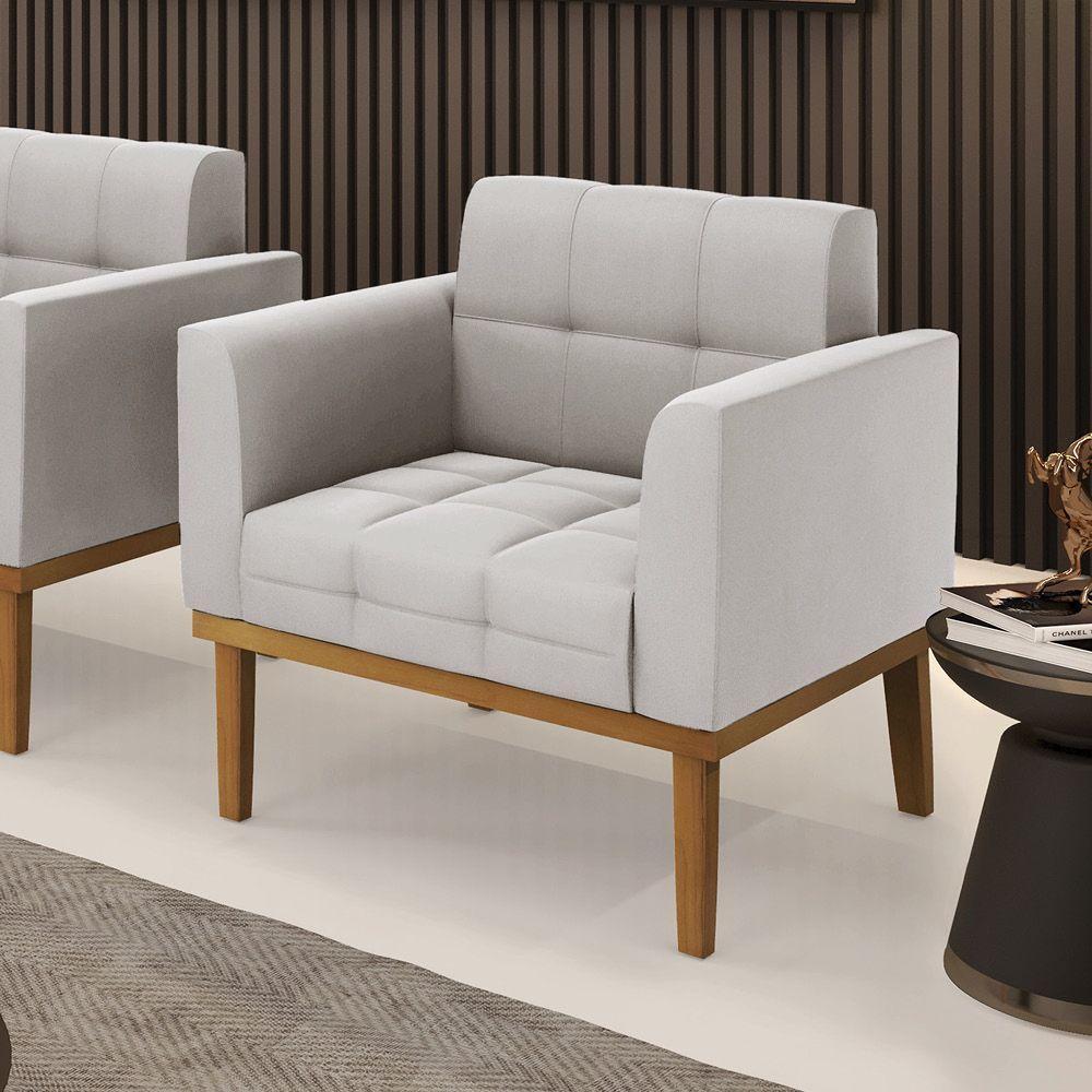 Poltrona Base De Madeira Fixa Castanho Elisa Veludo D03 - D'rossi Cor Cinza - 6