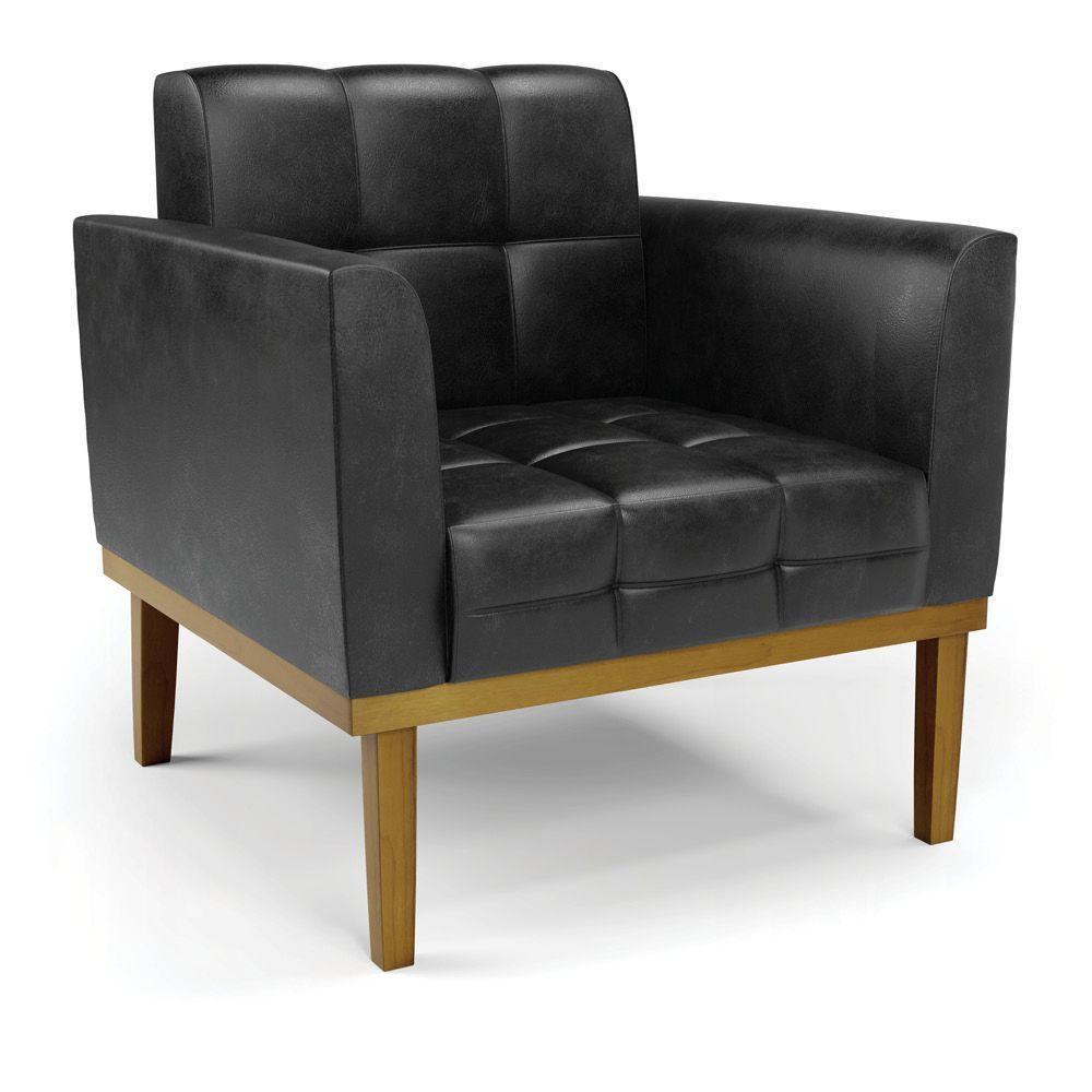 Poltrona Base De Madeira Fixa Castanho Elisa Corano D03 - D'rossi Cor Preto - 1