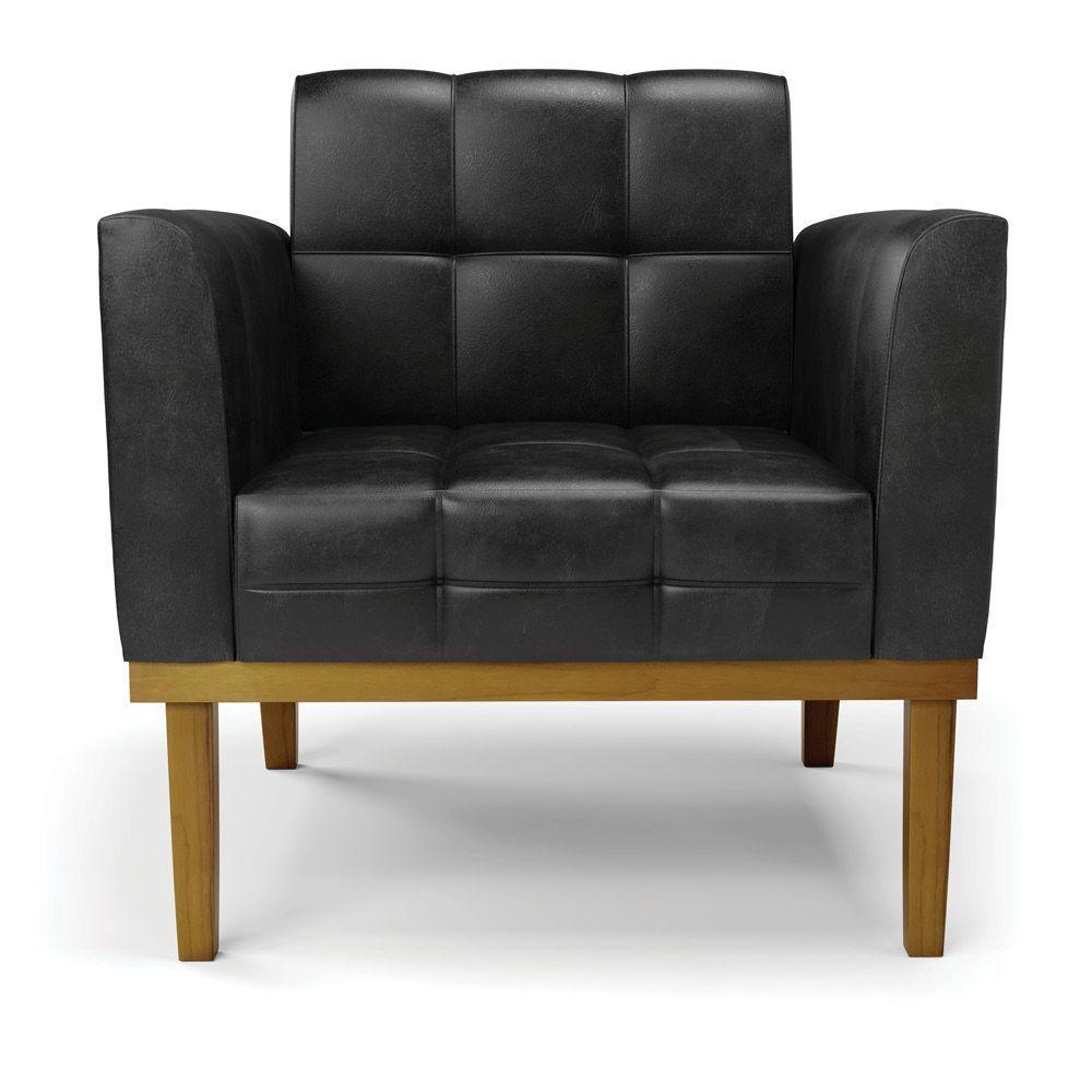 Poltrona Base De Madeira Fixa Castanho Elisa Corano D03 - D'rossi Cor Preto - 5