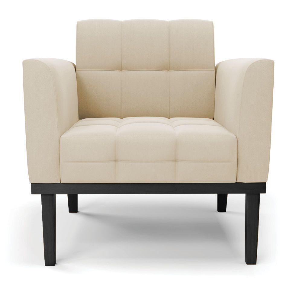 Poltrona Base De Madeira Fixa Preto Elisa Suede D03 - D'rossi Cor Bege - 5